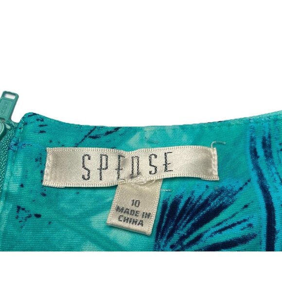 Spense Turquoise Blue Fit & Flare Dress Size 10 Sleeveless Tropical Hawaiian - Picture 7 of 12